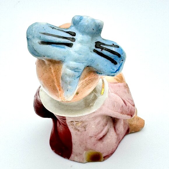 Hand-Painted Japanese Pixie Porcelain Figurine Blue Bow Red Coat Vtg Dragonfly - Picture 3 of 6